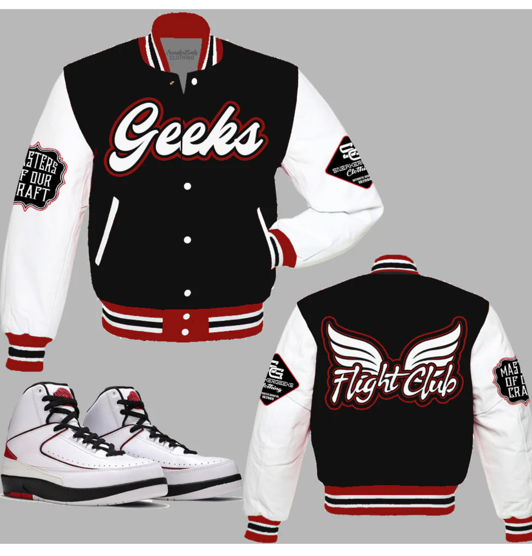 Flight Club Varsity Jacket to match Retro Jordan 2 OG Chicago sneakers  - In Stock