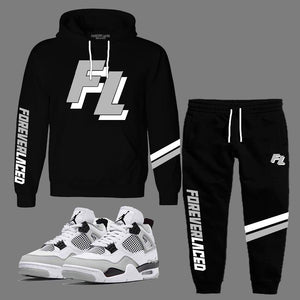 Forever Laced FL Hooded Sweatsuit to match Retro Jordan 4 Military Black