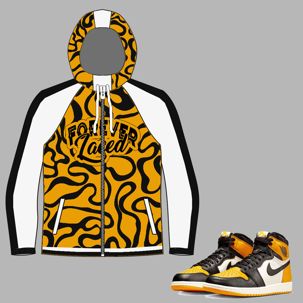 Forever Laced Windbreaker to match Retro Jordan 1 Taxi Sneakers