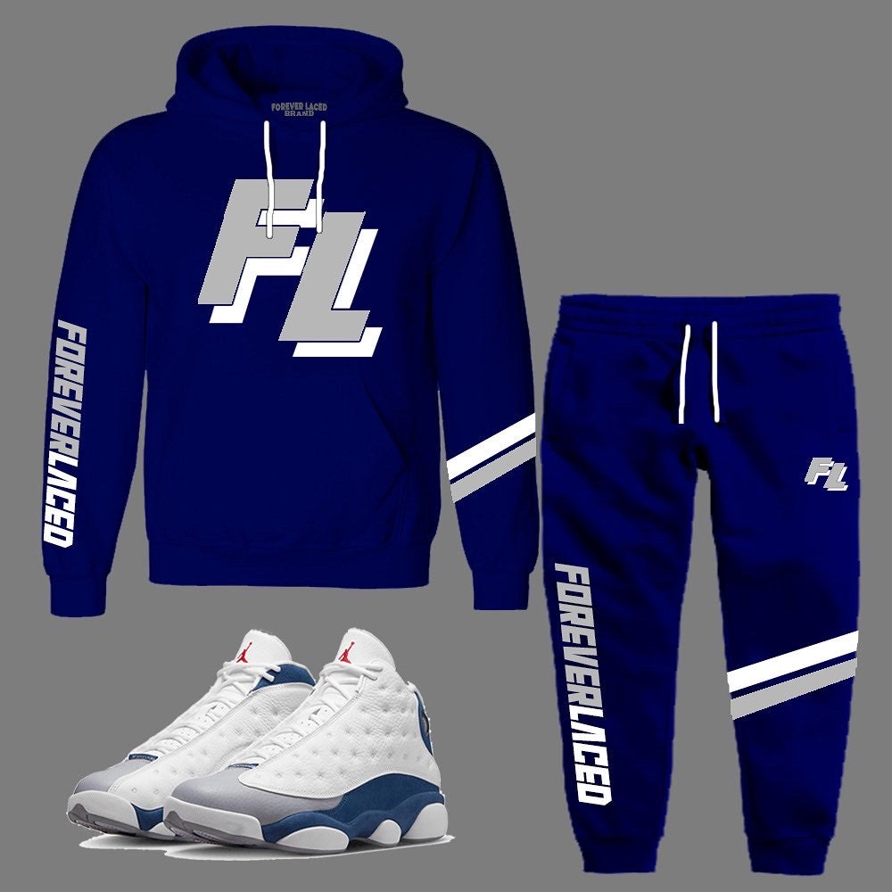 Forever Laced FL HoodedSweatsuit to match Retro Jordan 13 French Blue