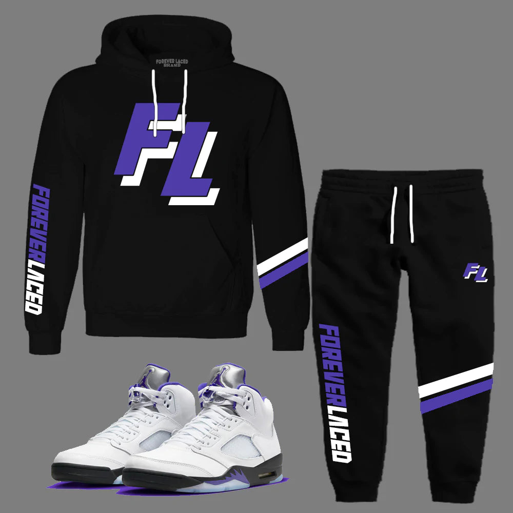 Forever Laced FL Hooded Sweatsuit to match Retro Jordan 5 Concord sneakers