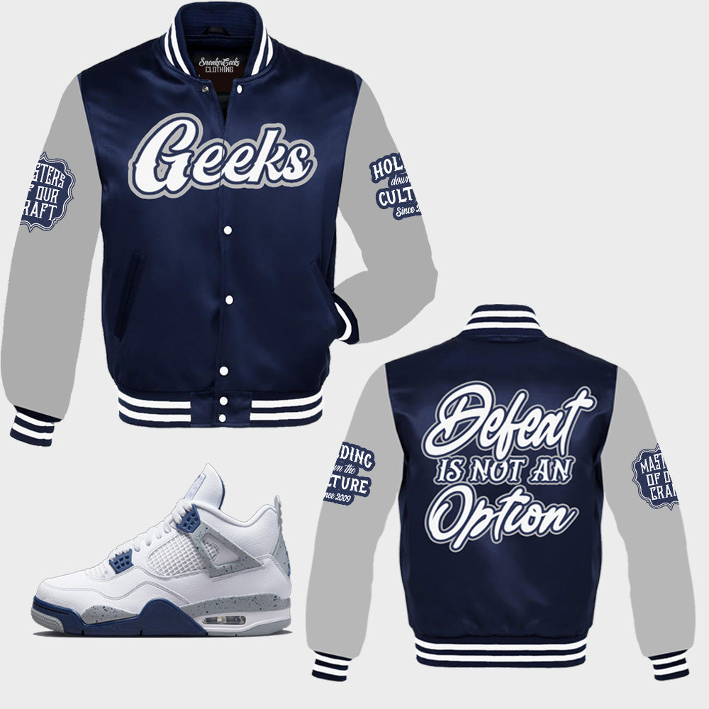 Defeat Is Not An Option Satin Jacket to match Retro Jordan 4 Midnight Navy - In Stock