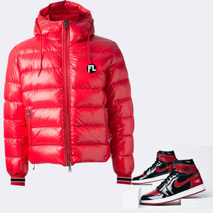 Forever Laced FL Shiny Detachable Hooded Bubble Jacket in Red