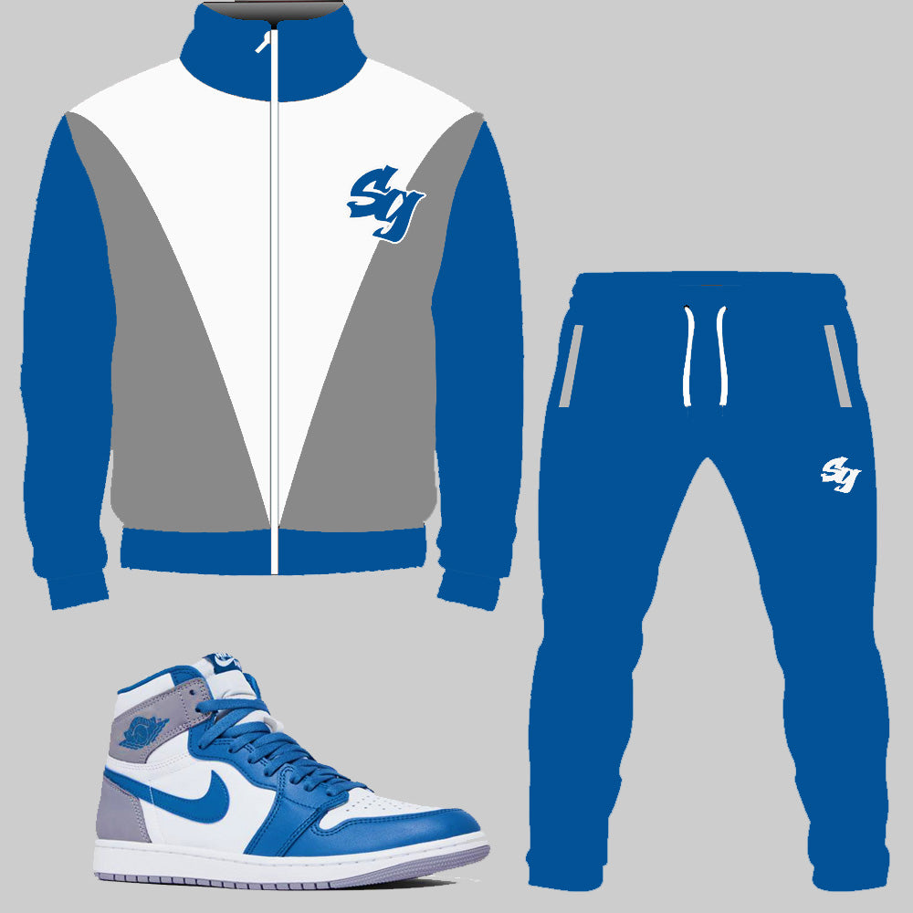 SG Nostalgia Tracksuit to match Retro Jordan 1 True Blue sneakers