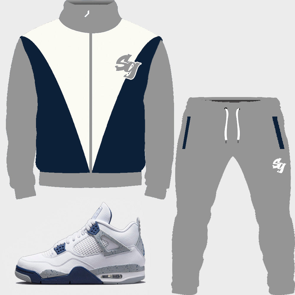 SG Nostalgia Tracksuit to match Retro Jordan 4 Midnight Navy sneakers